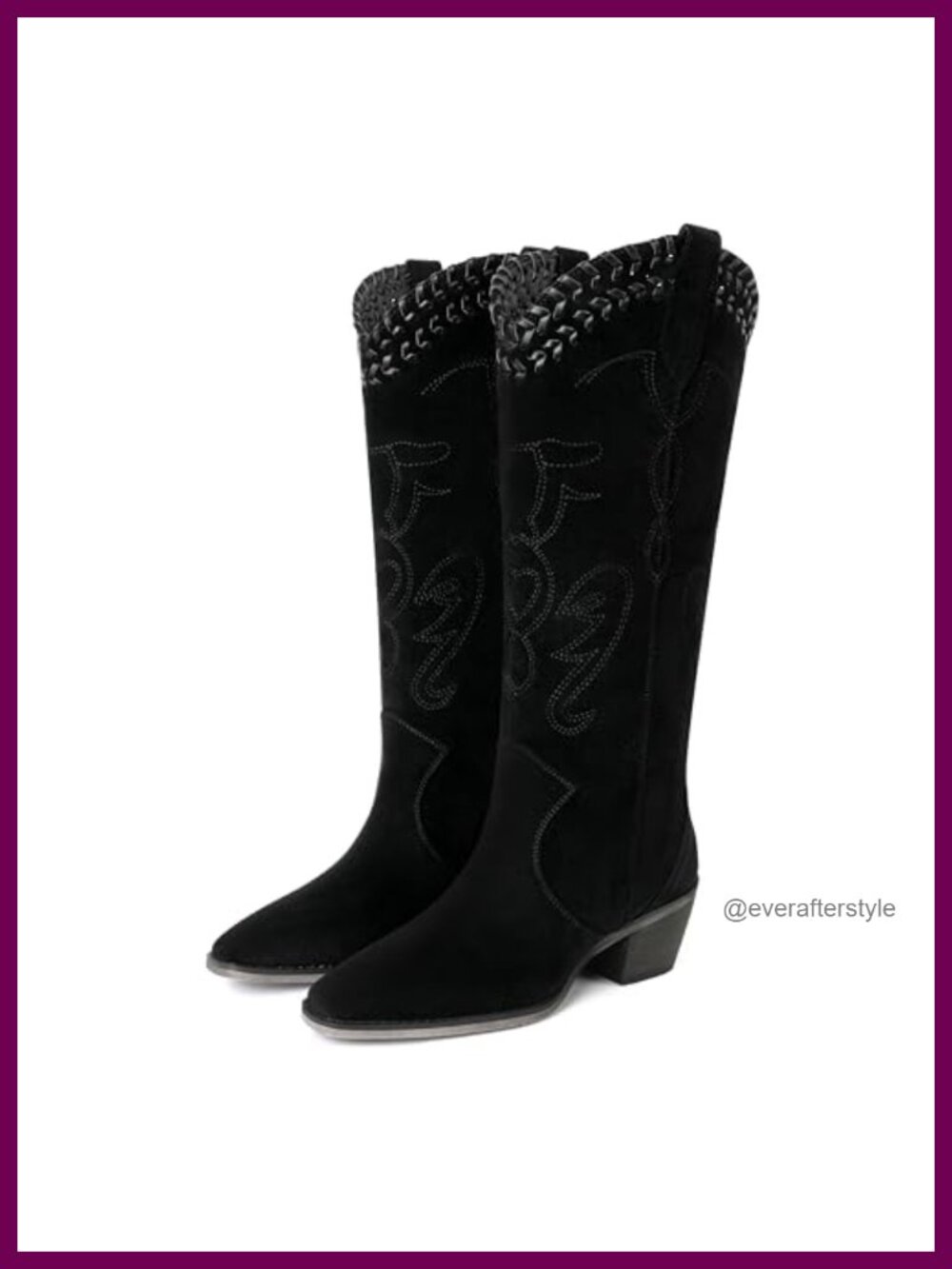 Women's Knee High Embroidered Cowboy Boots Suede PU Chunky Heel Western